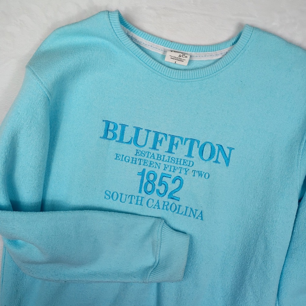 Pacific & Co Bluffton South Carolina Embroidered Sweatshirt Blue Mens Large L